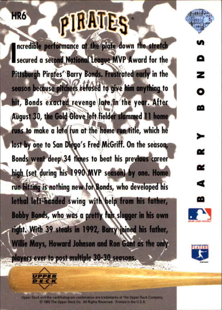 1993 Upper Deck Home Run Heroes #HR6 Barry Bonds back image
