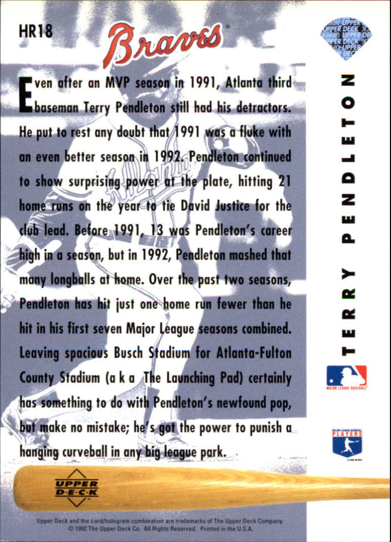 1993 Upper Deck Home Run Heroes #HR18 Terry Pendleton back image
