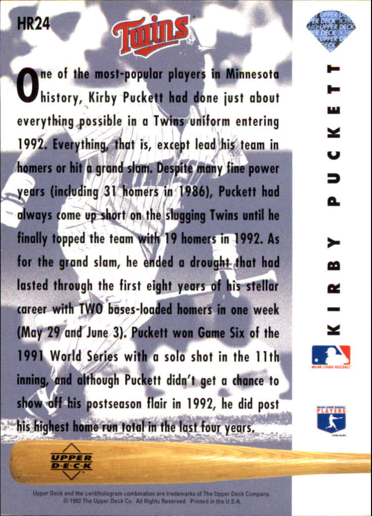 1993 Upper Deck Home Run Heroes #HR24 Kirby Puckett back image