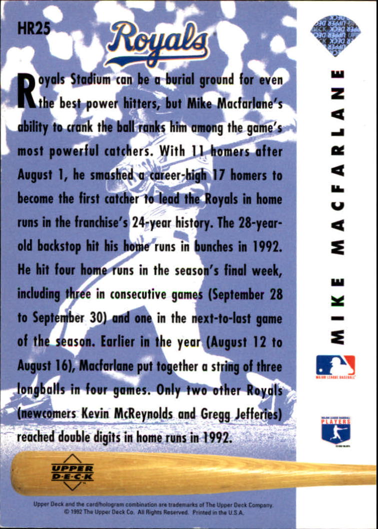 1993 Upper Deck Home Run Heroes #HR25 Mike Macfarlane back image