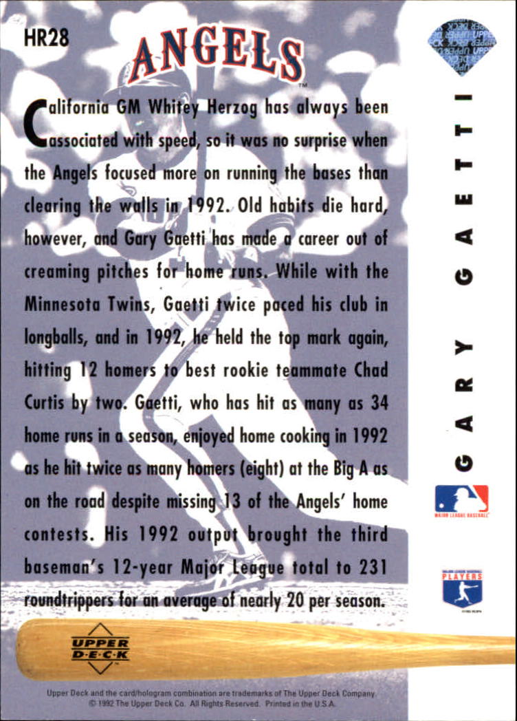 1993 Upper Deck Home Run Heroes #HR28 Gary Gaetti back image