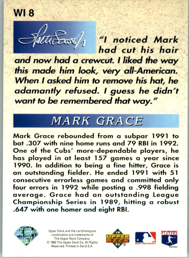 1993 Upper Deck Iooss Collection #WI8 Mark Grace back image