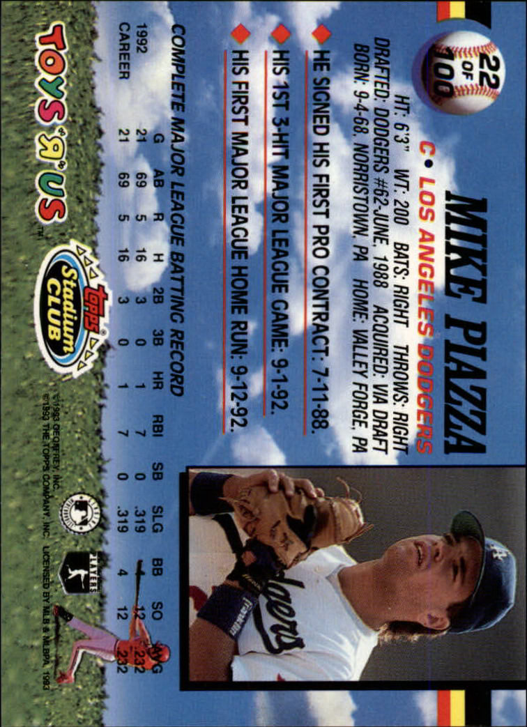 1993 Toys'R'Us #22 Mike Piazza back image
