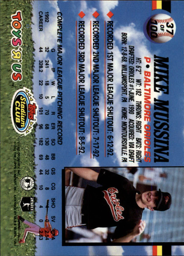 1993 Toys'R'Us #37 Mike Mussina back image