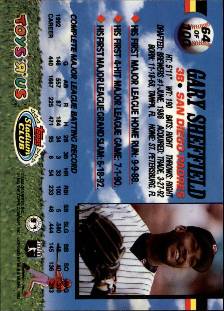 1993 Stadium Club Toys 'R' Us Gary Sheffield San Diego Padres #64
