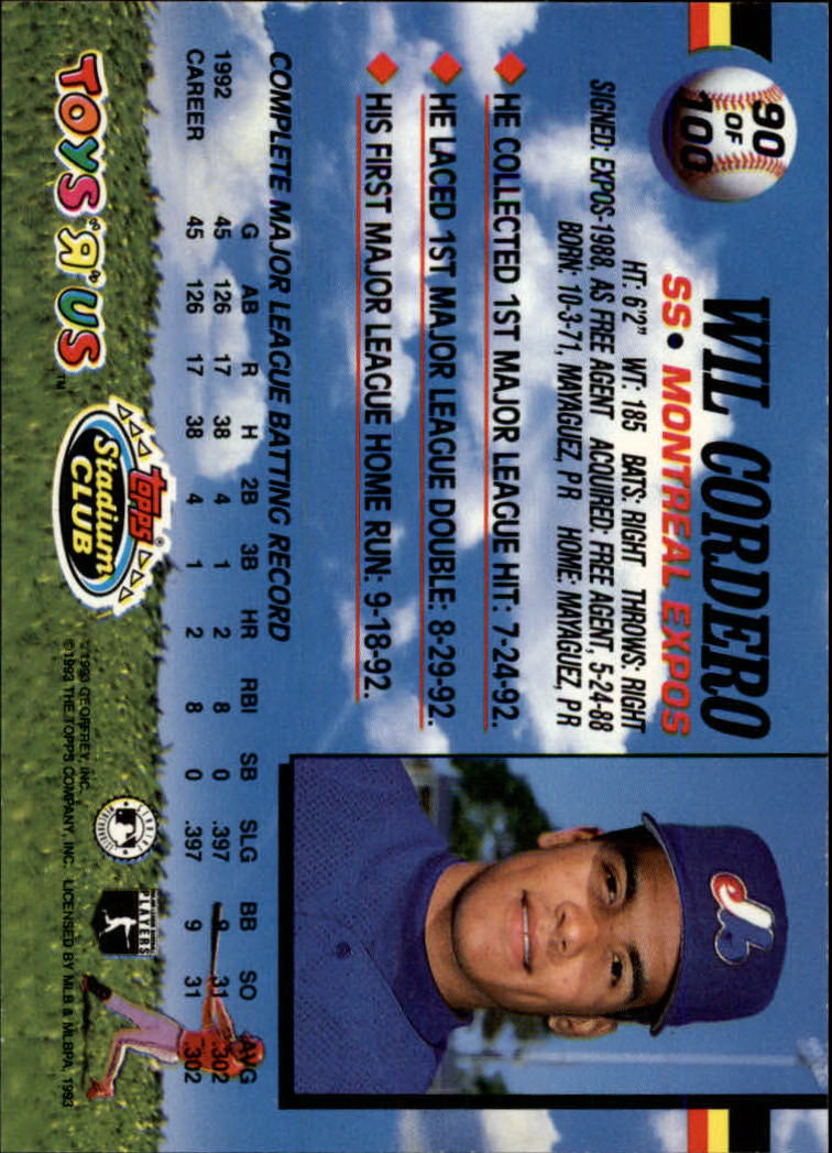 1993 Toys'R'Us #90 Wilfredo Cordero back image