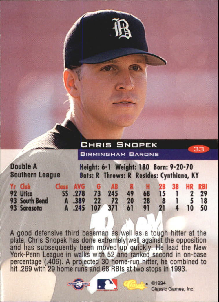 1994 Classic #33 Chris Snopek back image