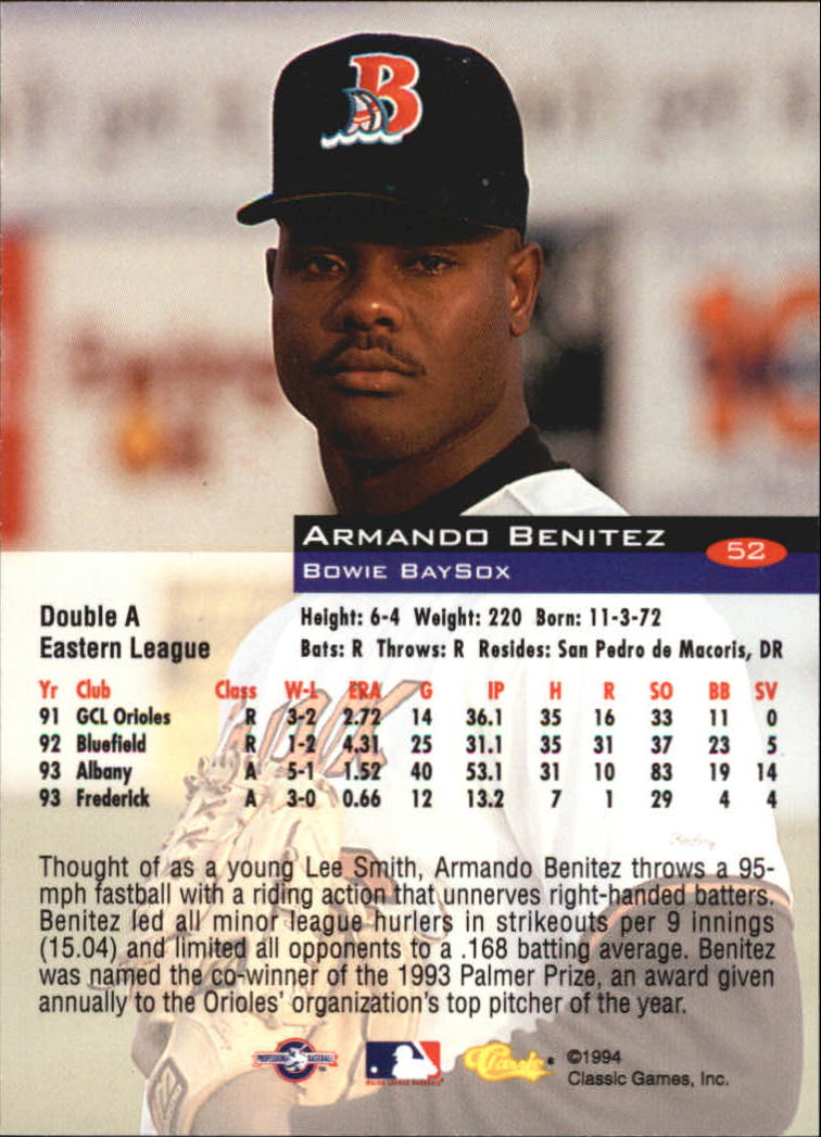 1994 Classic #52 Armando Benitez back image