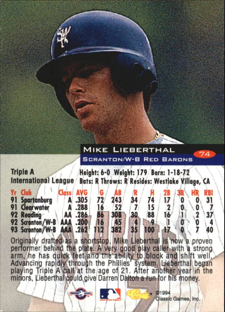 1990 PROCARDS A AND AA MIKE LIEBERTHAL MARTINSVILLE PHILLIES #193