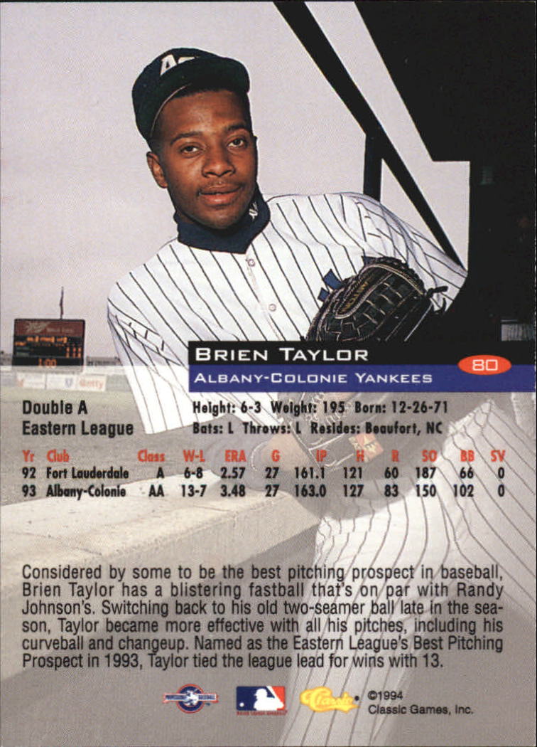 1994 Classic #80 Brien Taylor back image