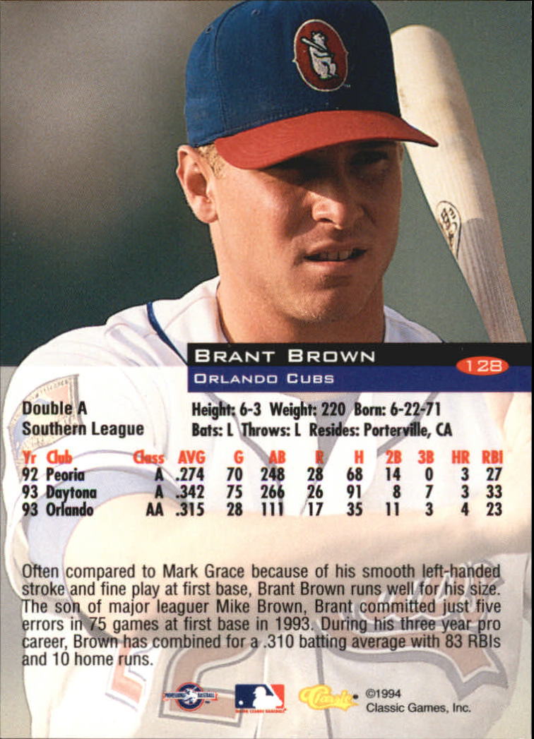 1994 Classic #128 Brant Brown back image