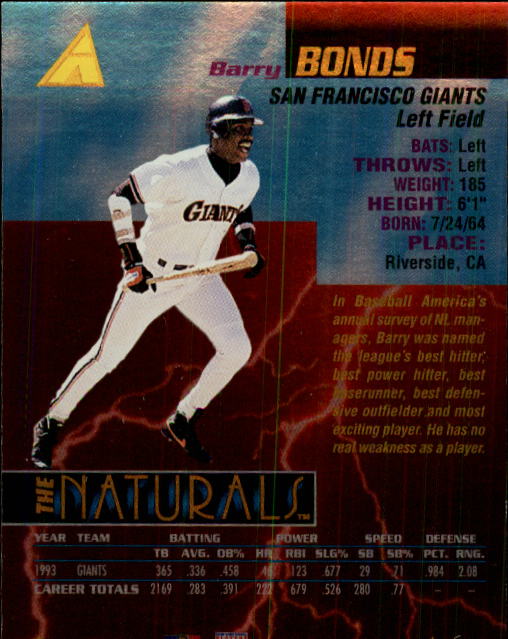 1994 Pinnacle The Naturals #2 Barry Bonds back image