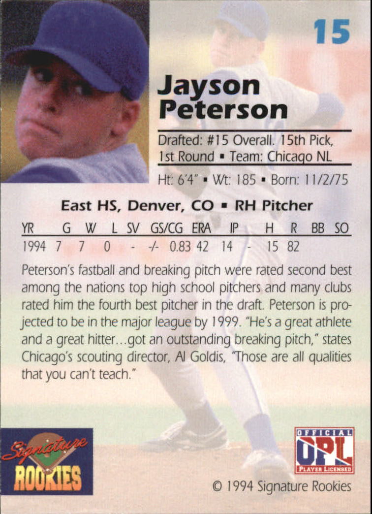 1994 Signature Rookies Draft Picks Signatures #15 Jayson Peterson back image