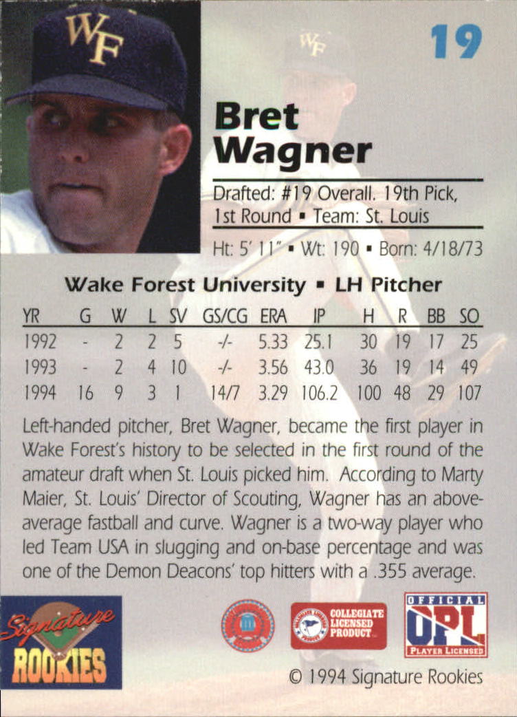 1994 Signature Rookies Draft Picks Signatures #19 Bret Wagner back image