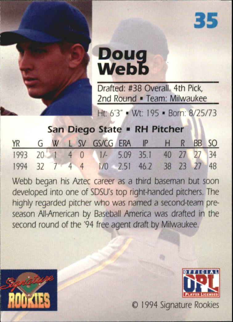 1994 Signature Rookies Draft Picks Signatures #35 Doug Webb back image