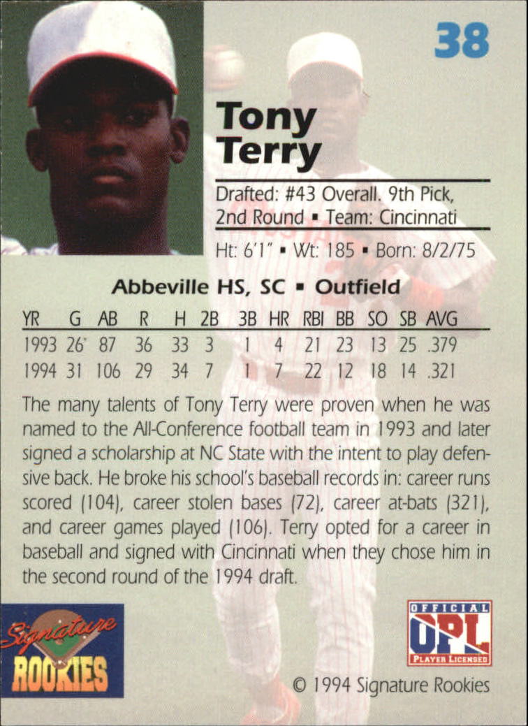 1994 Signature Rookies Draft Picks Signatures #38 Tony Terry back image