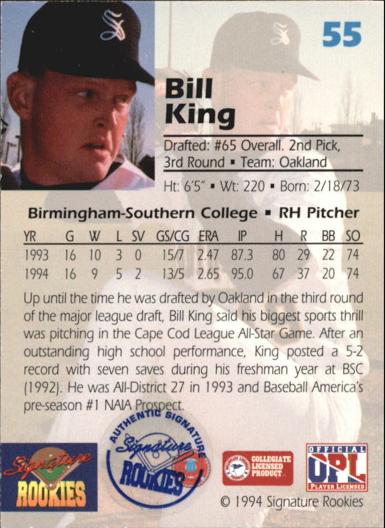 1994 Signature Rookies Draft Picks Signatures #55 Bill King back image