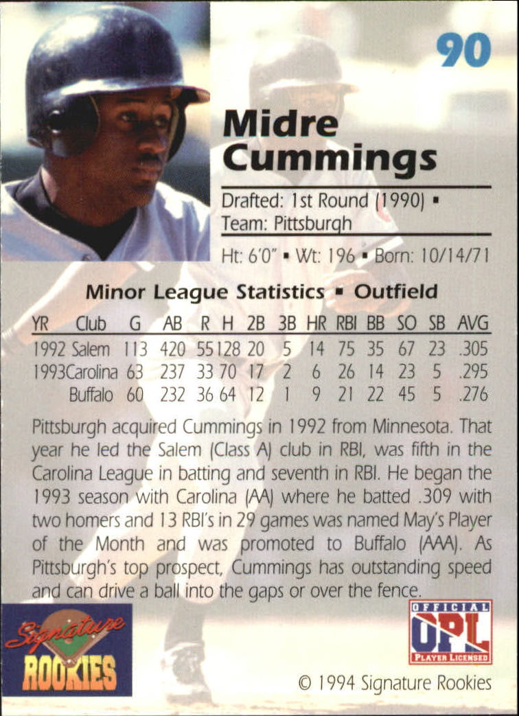 1994 Signature Rookies Draft Picks Signatures #90 Midre Cummings back image
