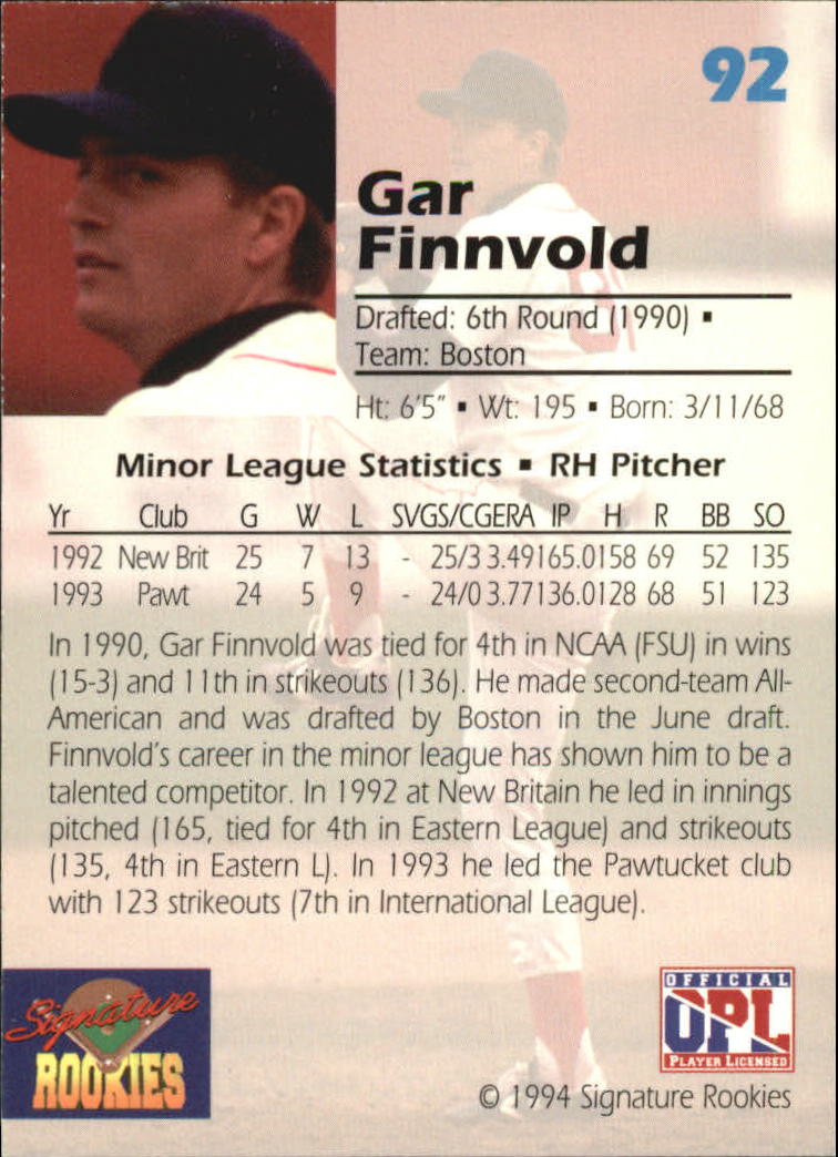 1994 Signature Rookies Draft Picks Signatures #92 Gar Finnvold back image