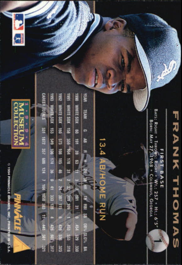 1994 Pinnacle Museum Collection #1 Frank Thomas back image