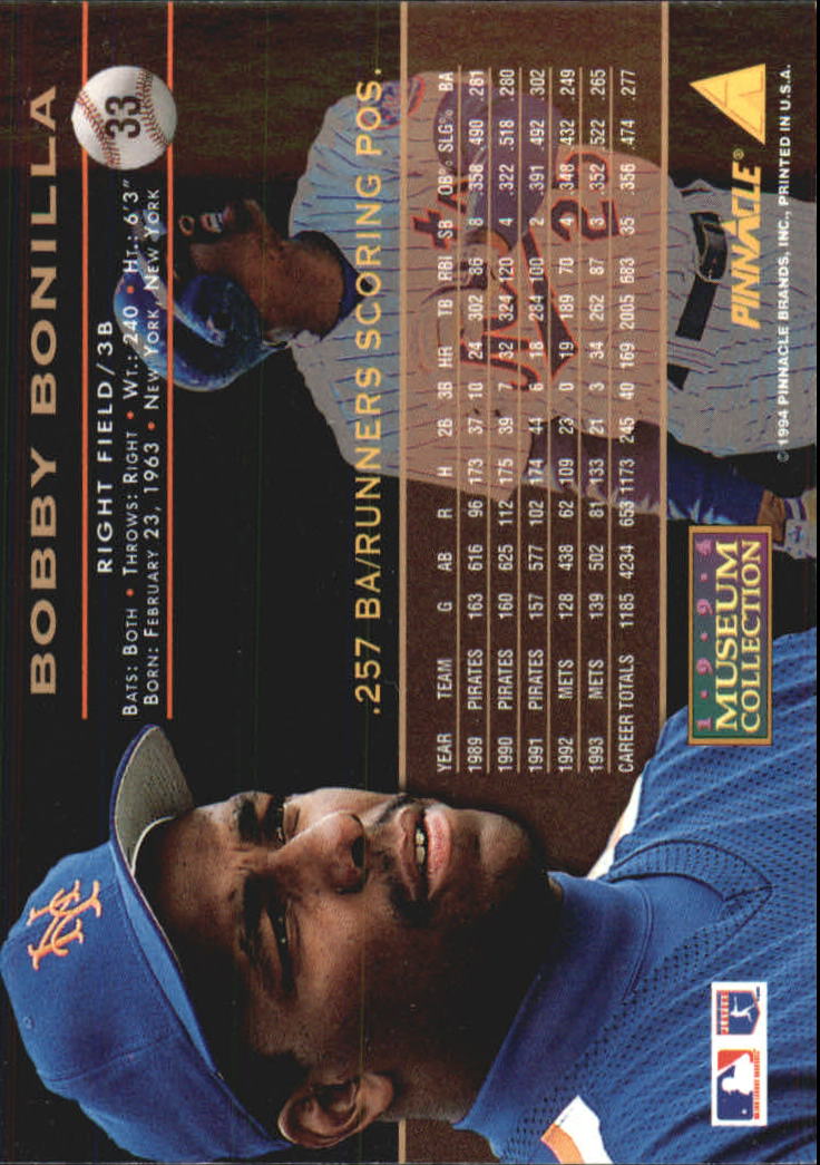 1994 Pinnacle Museum Collection #33 Bobby Bonilla back image