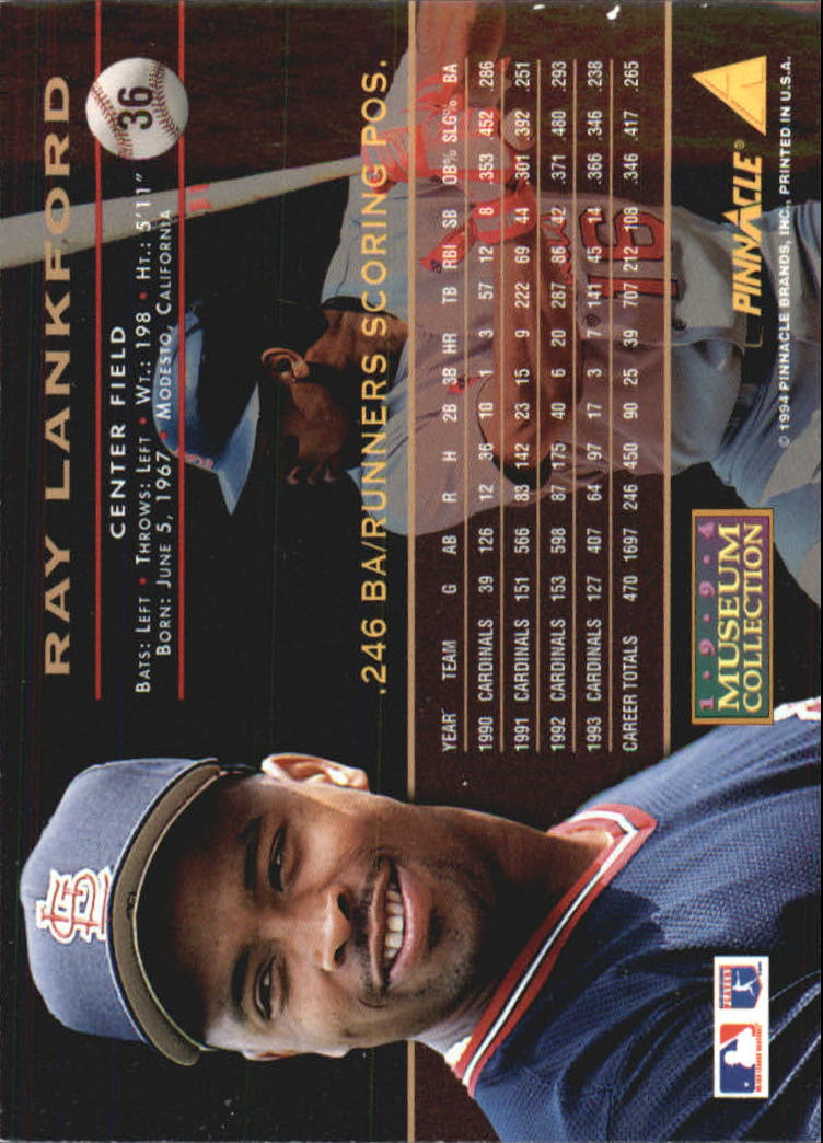 1994 Pinnacle Museum Collection #36 Ray Lankford back image