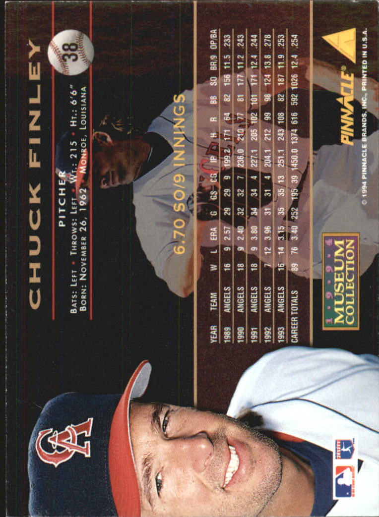 1994 Pinnacle Museum Collection #38 Chuck Finley back image