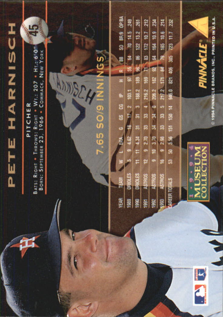 1994 Pinnacle Museum Collection #45 Pete Harnisch back image