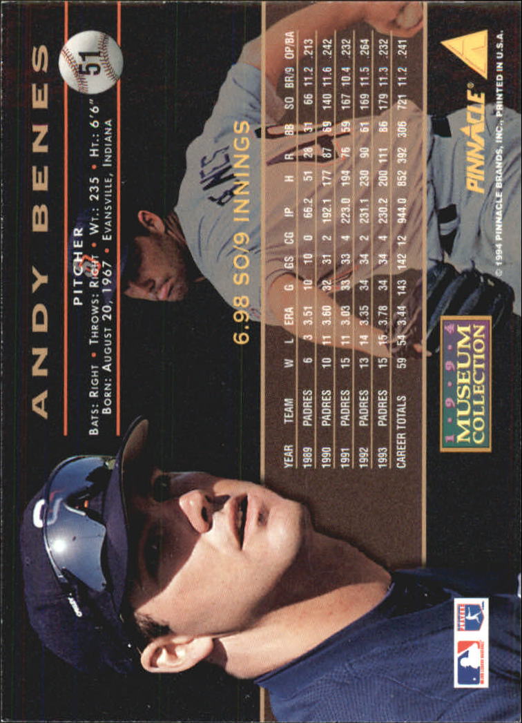 1994 Pinnacle Museum Collection #51 Andy Benes back image