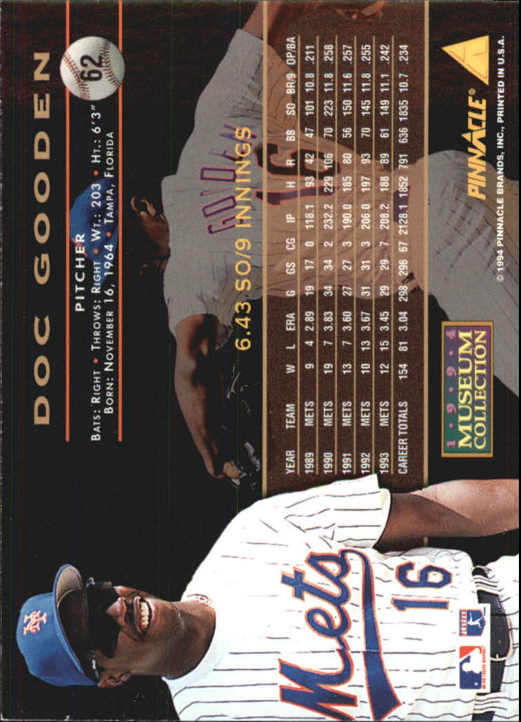 1994 Pinnacle Museum Collection #62 Dwight Gooden back image
