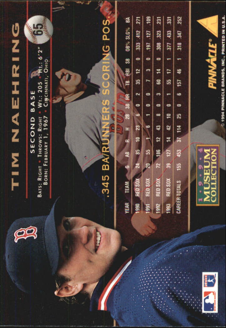 1994 Pinnacle Museum Collection #65 Tim Naehring back image