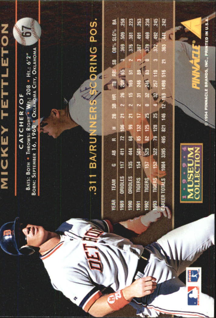 1994 Pinnacle Museum Collection #67 Mickey Tettleton back image