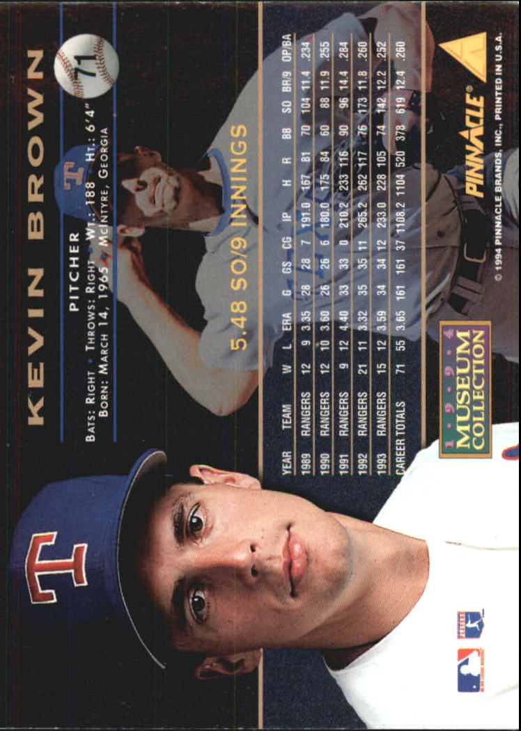 1994 Pinnacle Museum Collection #71 Kevin Brown back image
