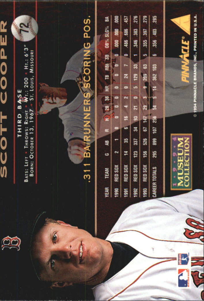 1994 Pinnacle Museum Collection #72 Scott Cooper back image