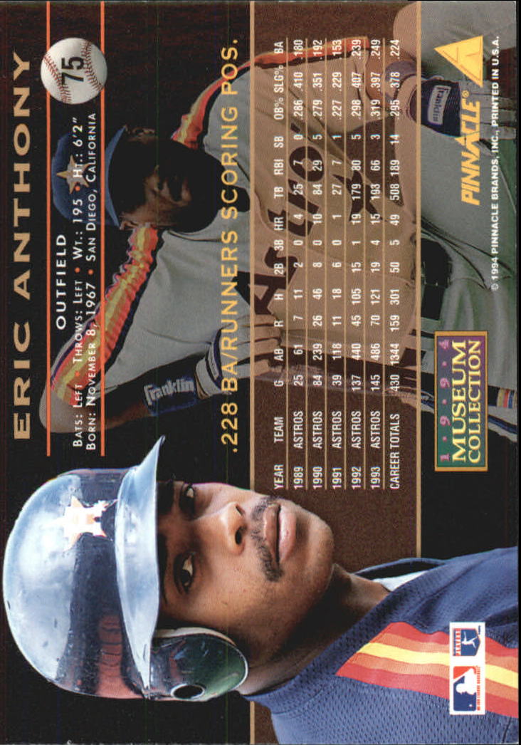 1994 Pinnacle Museum Collection #75 Eric Anthony back image