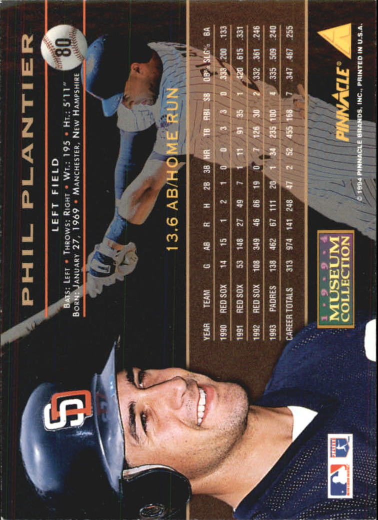 1994 Pinnacle Museum Collection #80 Phil Plantier back image