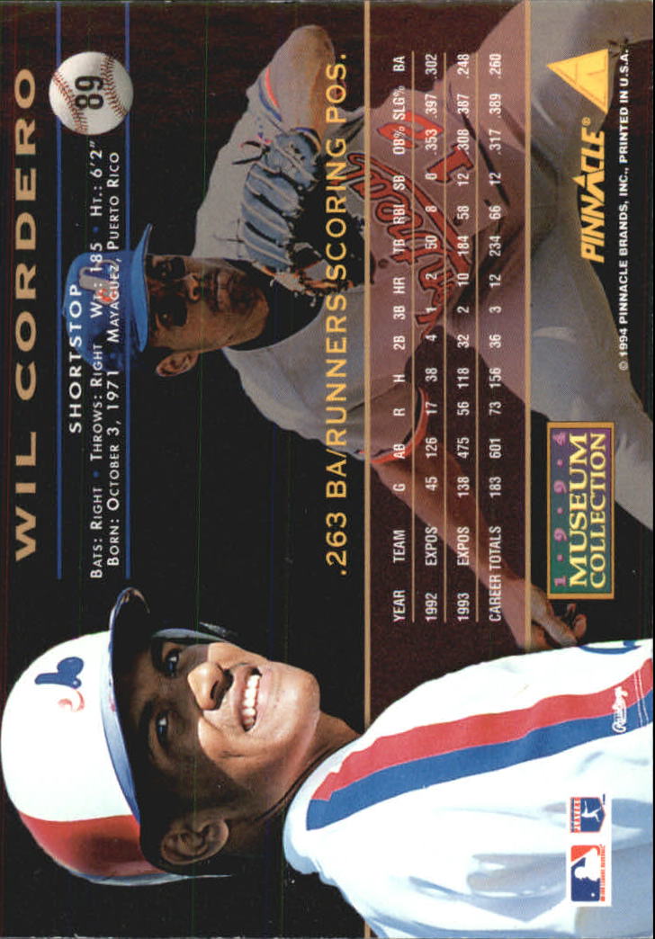 1994 Pinnacle Museum Collection #89 Wil Cordero back image