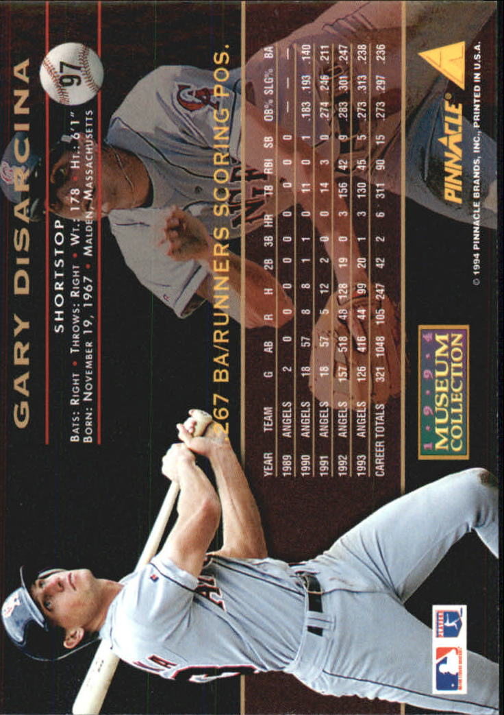 1994 Pinnacle Museum Collection #97 Gary DiSarcina back image