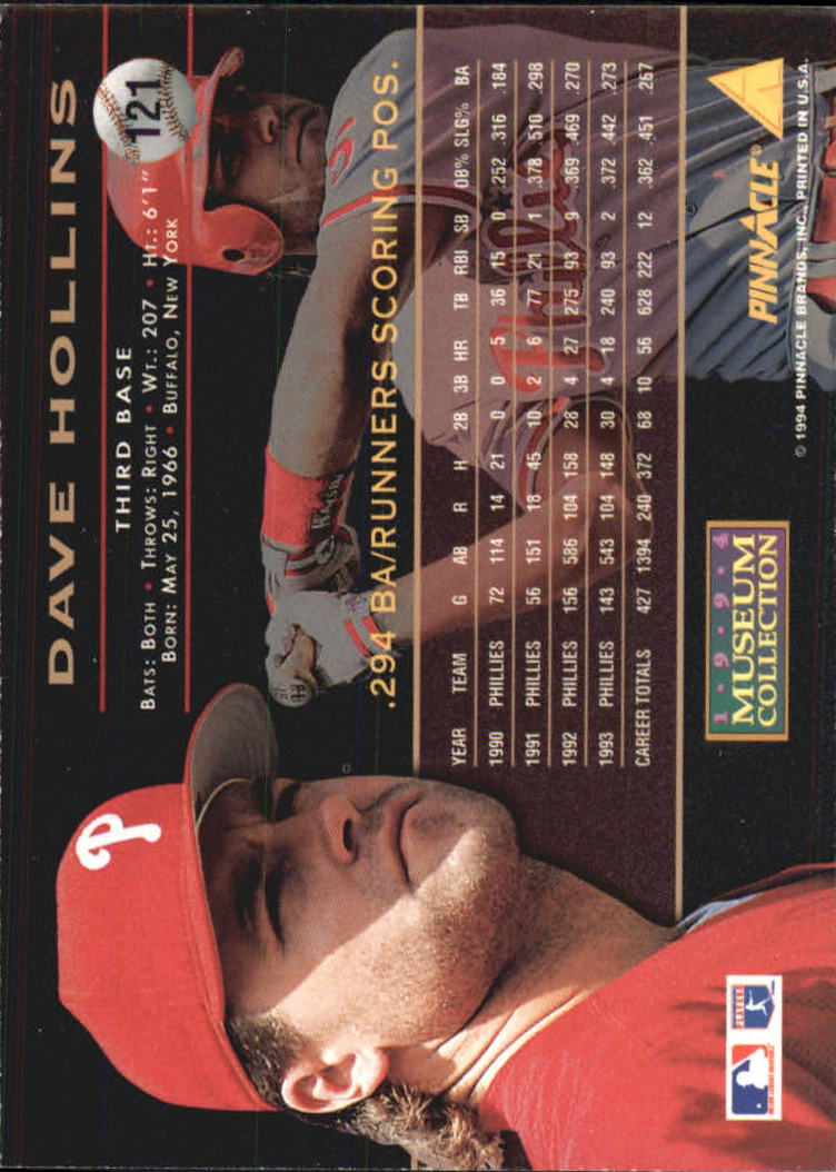 1994 Pinnacle Museum Collection #121 Dave Hollins back image