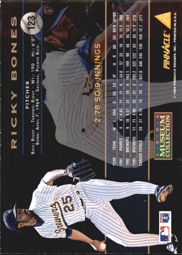 1994 Pinnacle Museum Collection #123 Ricky Bones back image