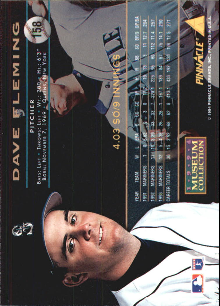 1994 Pinnacle Museum Collection #158 Dave Fleming back image