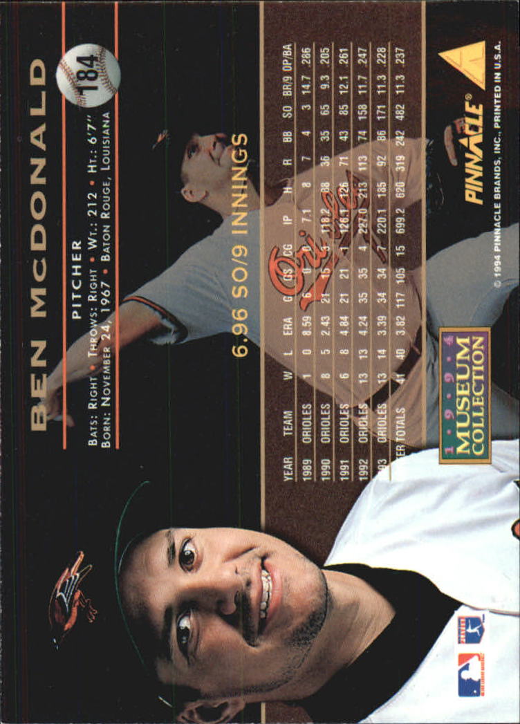 A6825- 1994 Pinnacle Museum Baseball Cards 1-250 -You Pick- 15+ FREE US SHIP - Picture 312 of 432
