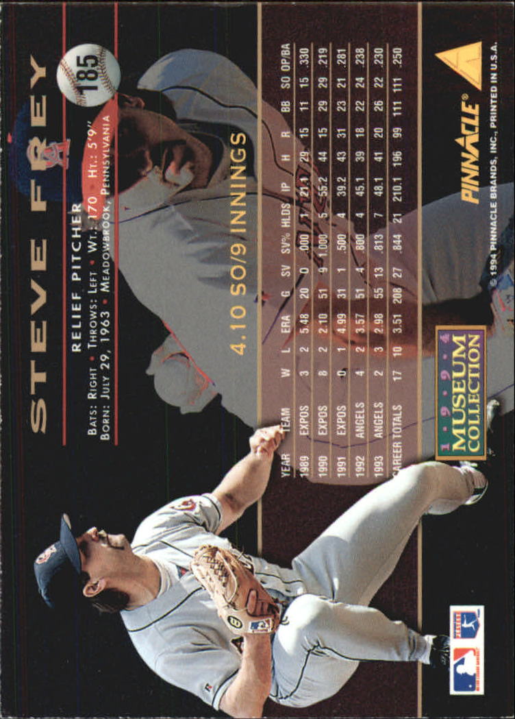 1994 Pinnacle Museum Collection #185 Steve Frey back image