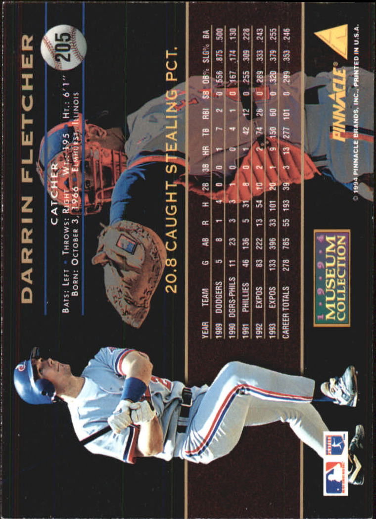 1994 Pinnacle Museum Collection #205 Darrin Fletcher back image