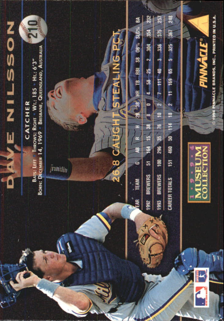 1994 Pinnacle Museum Collection #210 Dave Nilsson back image