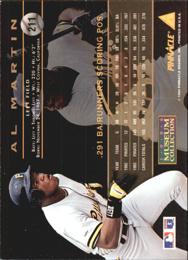 1994 Pinnacle Museum Collection #211 Al Martin back image