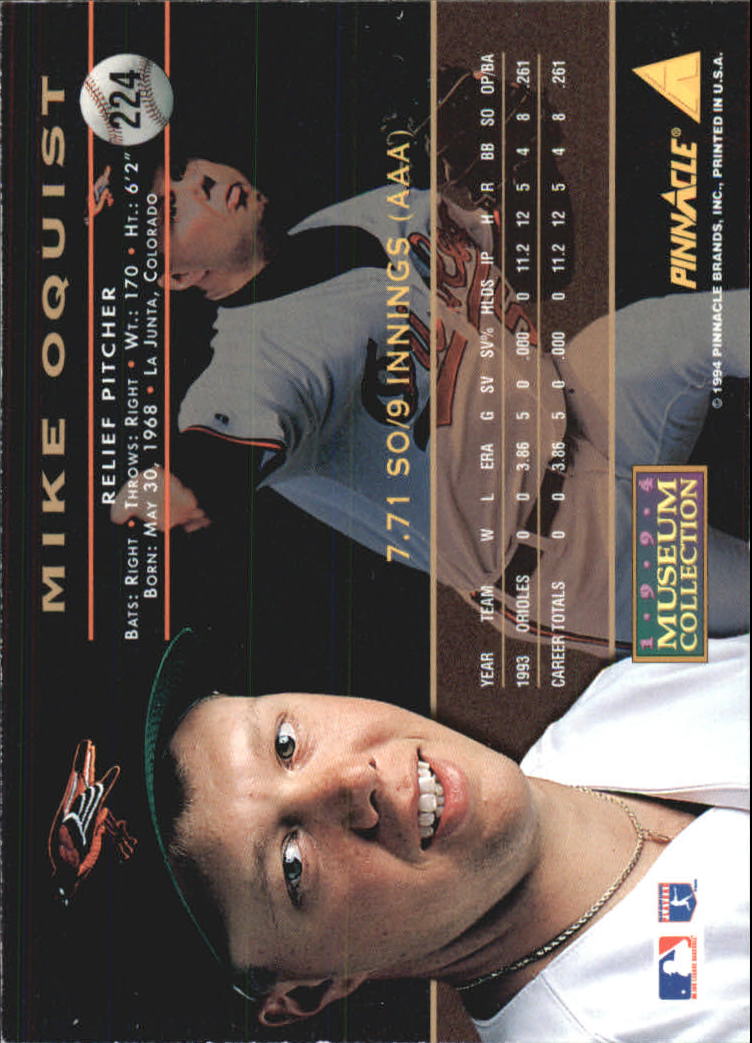 1994 Pinnacle Museum Collection #224 Mike Oquist back image