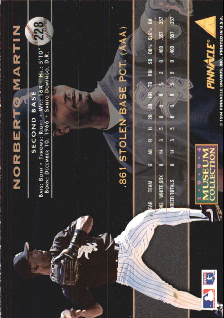 1994 Pinnacle Museum Collection #228 Norberto Martin back image