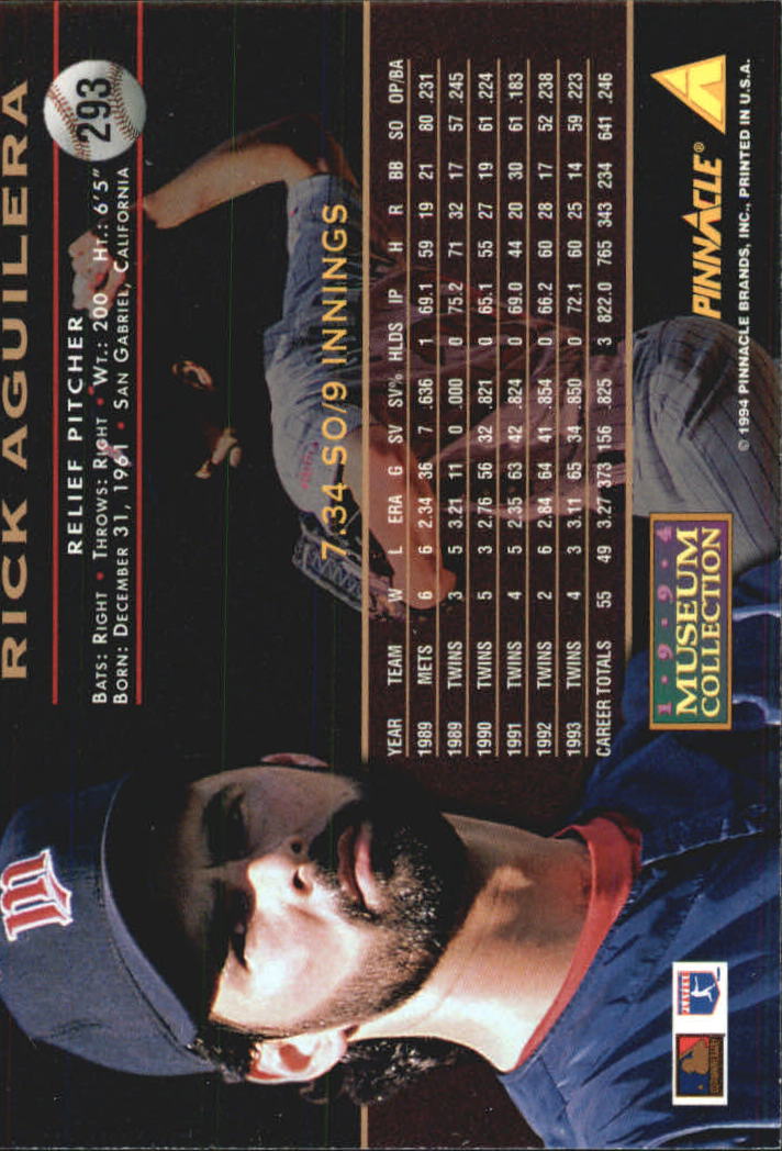 1994 Pinnacle Museum Collection #293 Rick Aguilera back image