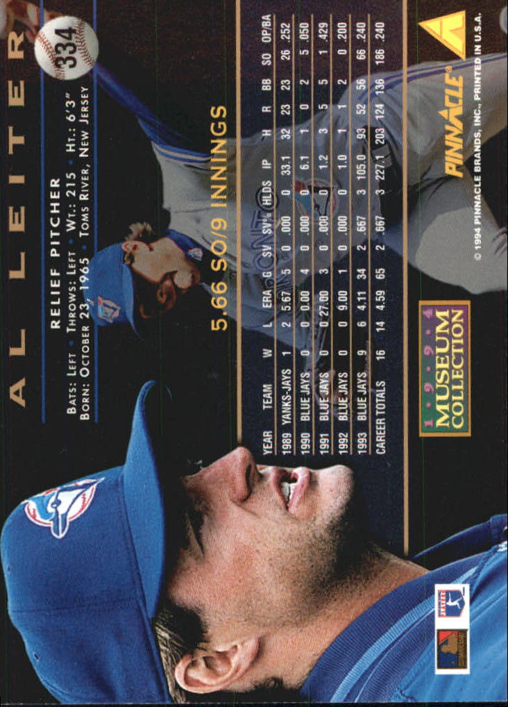 1994 Pinnacle Museum Collection #334 Al Leiter back image